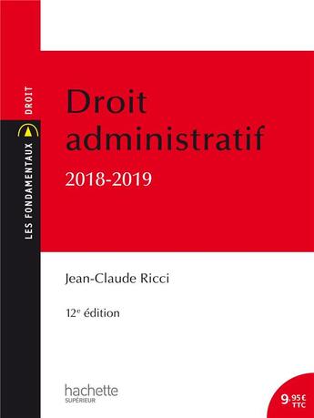 Couverture du livre « Droit administratif général (édition 2018/2019) » de Jean-Claude Ricci aux éditions Hachette Education