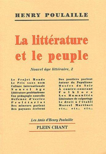 Couverture du livre « Nouvel âge littéraire Tome 2 : La littérature et le peuple » de Henry Poulaille aux éditions Plein Chant