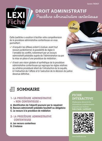 Couverture du livre « Droit administratif: Procédure administrative contentieuse » de Sandra Thenot aux éditions Enrick B.