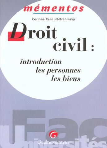 Couverture du livre « Dt civil intro personnes biens » de Renault-Brahinsky Co aux éditions Gualino