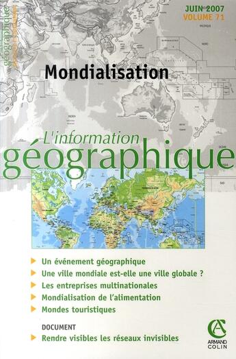 Couverture du livre « Mondialisation » de  aux éditions Armand Colin