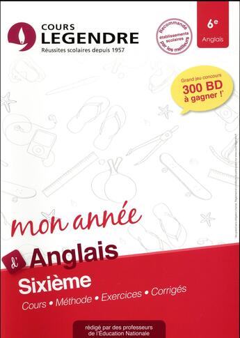 Couverture du livre « Cours legendre anglais sixieme mon annee » de Duval L-G aux éditions Edicole