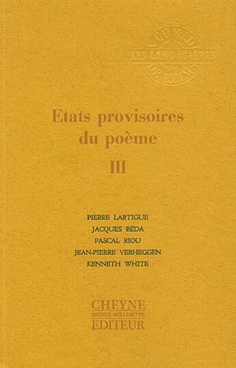 Couverture du livre « Revue Etats Provisoires Du Poeme T.1 » de  aux éditions Cheyne