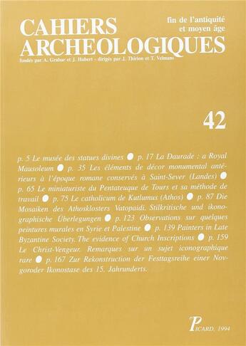 Couverture du livre « Cahiers archeologiques fin de l'antiquite et moyen age n 42 » de  aux éditions Picard