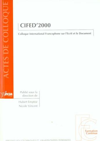 Couverture du livre « Cifed 2000 colloque inter » de Emptoz aux éditions Ppur