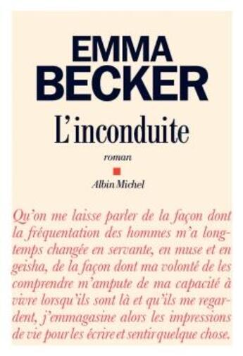 Couverture du livre « L'inconduite » de Emma Becker aux éditions Albin Michel