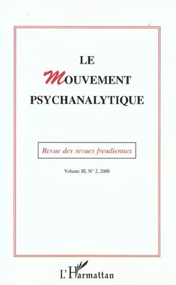 Couverture du livre « Le mouvement psychanalytique vol. iii, 1 - vol06 » de  aux éditions L'harmattan