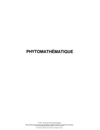 Couverture du livre « Phytomathématique » de Roger V. Jean aux éditions Pu De Quebec