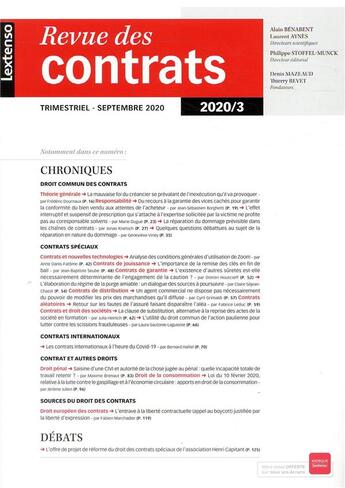 Couverture du livre « Revue des contrats n 3-2020 » de  aux éditions Lgdj