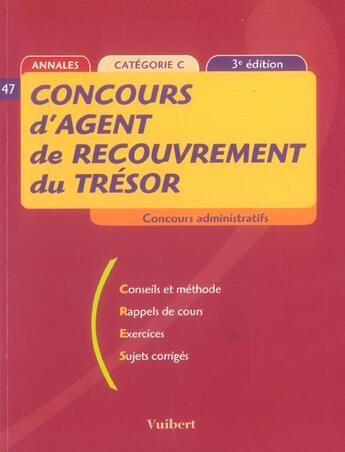 Couverture du livre « Concours D'Agent De Recouvrement Du Tresor (3e Edition) » de Belbeochf aux éditions Vuibert