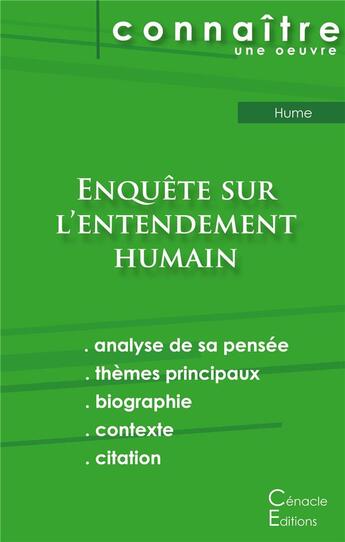 Couverture du livre « Fiche de lecture enquête sur l'entendement humain de David Hume (analyse litteraire de reference et » de  aux éditions Editions Du Cenacle