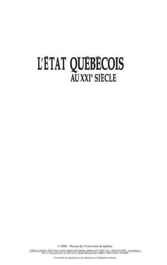 Couverture du livre « L'état québécois au XXI siècle » de Robert Bernier aux éditions Pu De Quebec