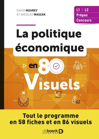 Couverture du livre « La politique économique en 80 visuels : Tout le programme en 58 fiches et en 86 visuels » de David Mourey aux éditions De Boeck Superieur