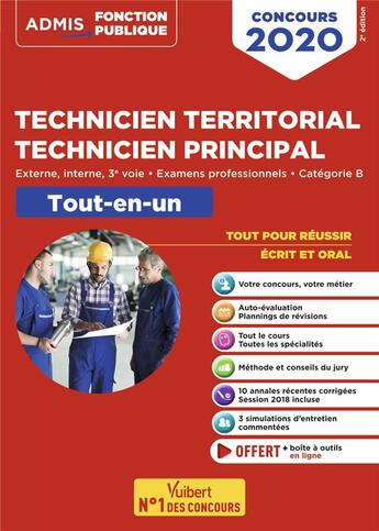 Couverture du livre « Technicien territorial, technicien principal ; externe, interne, 3e voie, examens professionnels, catégorie B ; tout-en-un (édition 2020) » de  aux éditions Vuibert