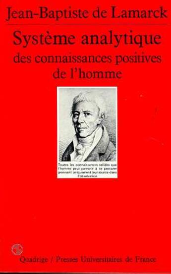 Couverture du livre « Systeme analytique des connaissances positives de l'homme » de Lamarck J-B. aux éditions Puf