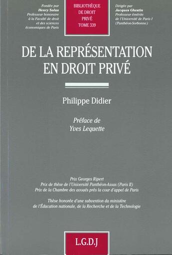 Couverture du livre « Representation en droit prive 339 » de Didier/Lequette aux éditions Lgdj