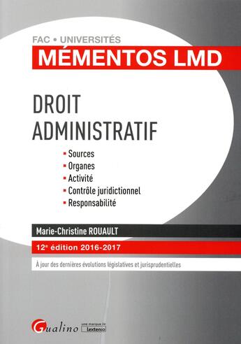 Couverture du livre « Droit administratif 2016-2017 » de Marie-Christine Rouault aux éditions Gualino