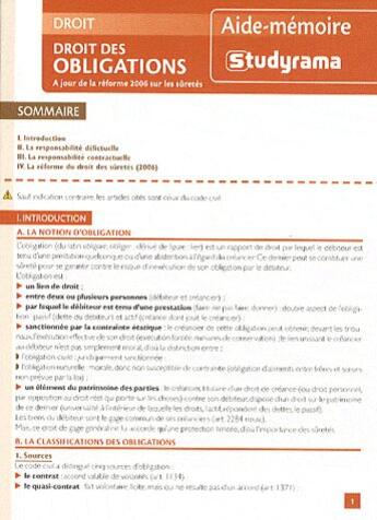 Couverture du livre « Droit des obligations (2e édition) » de  aux éditions Studyrama