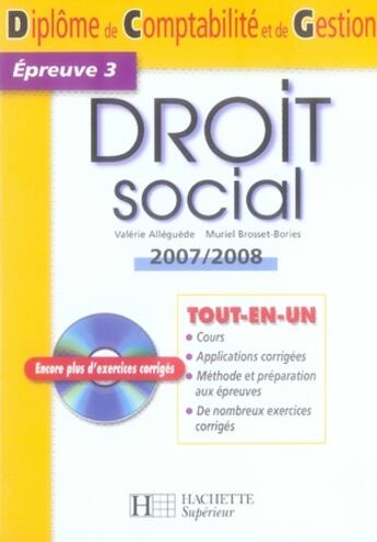 Couverture du livre « Droit social (édition 2007-2008) » de Valerie Alleguede et Muriel Brosset-Bories aux éditions Hachette Education