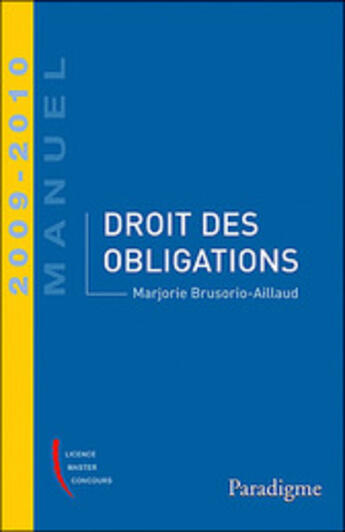 Couverture du livre « Droit des obligations » de Marjorie Brusorio aux éditions Paradigme Cpu