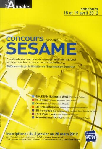 Couverture du livre « Concours SESAME ; annales (édition 2011-2012) » de  aux éditions Studyrama