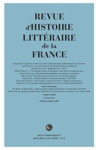 Couverture du livre « Revue d'histoire litteraire de la france 2 - 2019, 119e annee - n 2 - varia » de  aux éditions Classiques Garnier