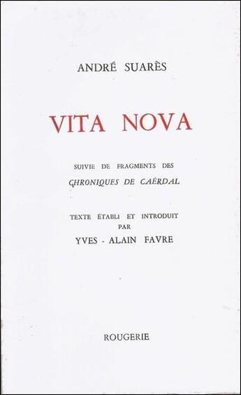 Couverture du livre « Vita Nova » de Andre Suares aux éditions Rougerie