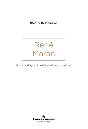 Couverture du livre « René Maran : Entre poétique du sujet et discours colonial » de Buata B. Malela aux éditions Hermann