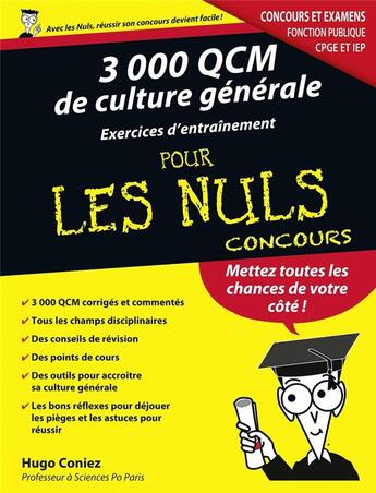 Couverture du livre « 3000 QCM de culture générale ; exercices d'entraînement pour les nuls ; concours » de Hugo Coniez aux éditions First