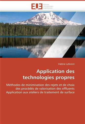 Couverture du livre « Application des technologies propres » de Laforest Valerie aux éditions Editions Universitaires Europeennes