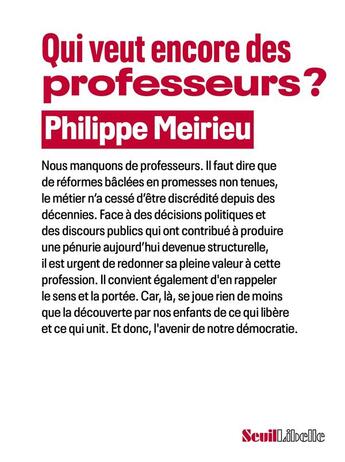 Couverture du livre « Qui veut encore des professeurs ? » de Philippe Meirieu aux éditions Seuil