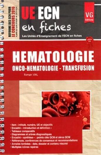 Couverture du livre « Ue ecn en fiches hematologie » de Vial R. aux éditions Vernazobres Grego