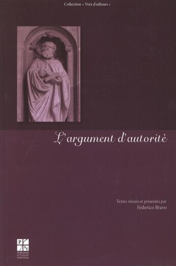 Couverture du livre « Argument d'autorite » de Federico Bravo aux éditions Pu De Saint Etienne