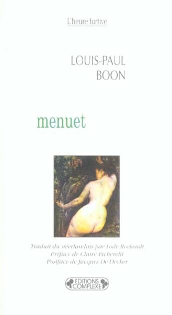 Couverture du livre « Menuet » de Louis-Paul Boon aux éditions Complexe