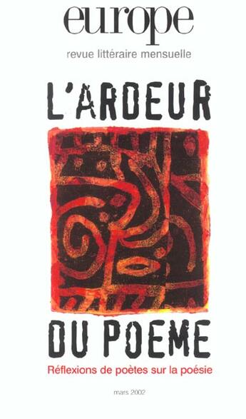 Couverture du livre « Revue Europe N.875 ; L'Ardeur Du Poème » de  aux éditions Revue Europe