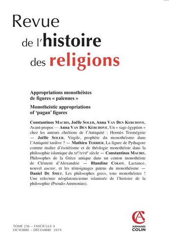 Couverture du livre « Revue de l'histoire des religions - n 4/2019 » de  aux éditions Armand Colin