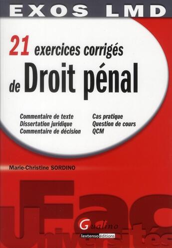 Couverture du livre « Droit pénal » de Marie-Christine Sordino aux éditions Gualino