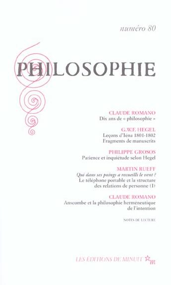 Couverture du livre « Revue Philosophie Minuit T.80 » de  aux éditions Minuit