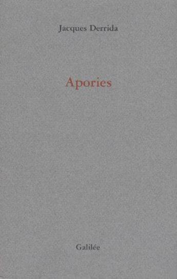 Couverture du livre « Apories » de Derrida J aux éditions Galilee