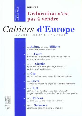 Couverture du livre « Cahiers d europe n3 » de  aux éditions Felin