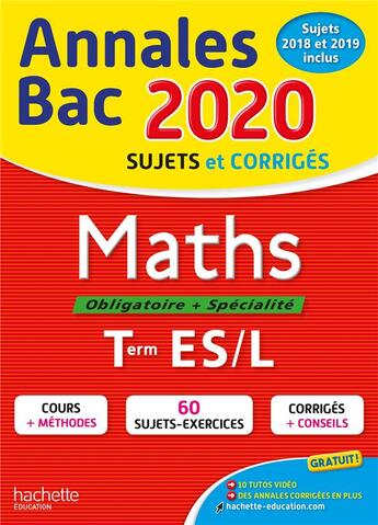 Couverture du livre « Annales bac 2020 maths term es » de Haure/Lavandier aux éditions Hachette Education