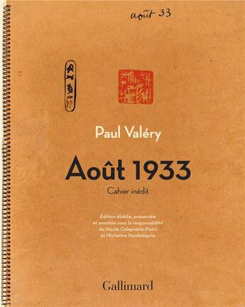 Couverture du livre « Août 1933 ; cahier inédit » de Paul Valery aux éditions Gallimard