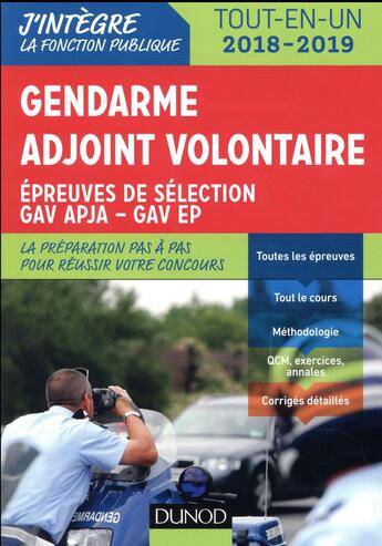 Couverture du livre « Gendarme adjoint volontaire ; épreuves de selection GAV ; catégorie C tout-en-un (édition 2018/2019) » de Benoit Priet et Corinne Pelletier et Renald Boismoreau et Fabrice Donno aux éditions Dunod