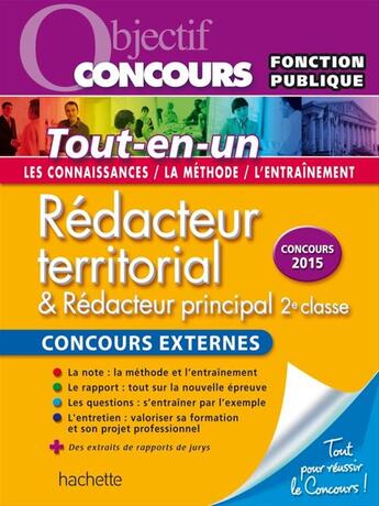 Couverture du livre « Objectif concours ; rédacteur territorial ; concours externes ; tou-en-un » de Bernard Delhoume aux éditions Hachette Education