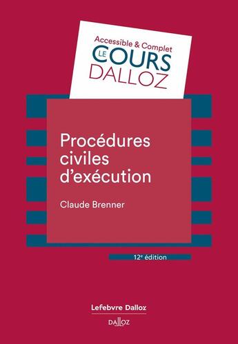 Couverture du livre « Procédures civiles d'exécution (12e édition) » de Claude Brenner aux éditions Dalloz