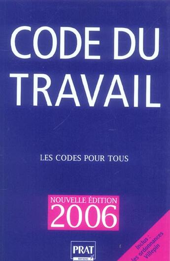 Couverture du livre « Code du travail 2006 (édition 2006) » de  aux éditions Prat