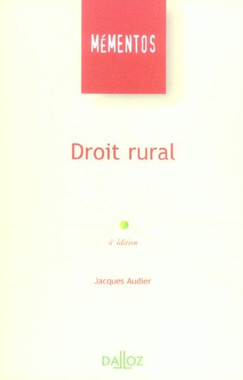 Couverture du livre « Droit Rural » de Jacques Audier aux éditions Dalloz