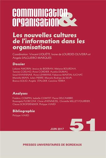 Couverture du livre « Les nouvelles cultures de l'information dans les organisations » de Liquete Vincent/Lour aux éditions Pu De Bordeaux