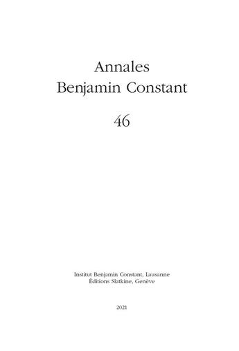 Couverture du livre « Annales benjamin constant 46 2021 » de Association Et Insti aux éditions Slatkine