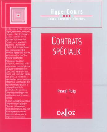 Couverture du livre « Contrats Speciaux » de Pascal Puig aux éditions Dalloz